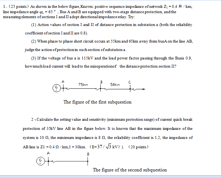 1 25 Points As Shown In The Below Figure Known Positive Sequence Impedance Of Network Z 0 4 Km Line Impedance 1