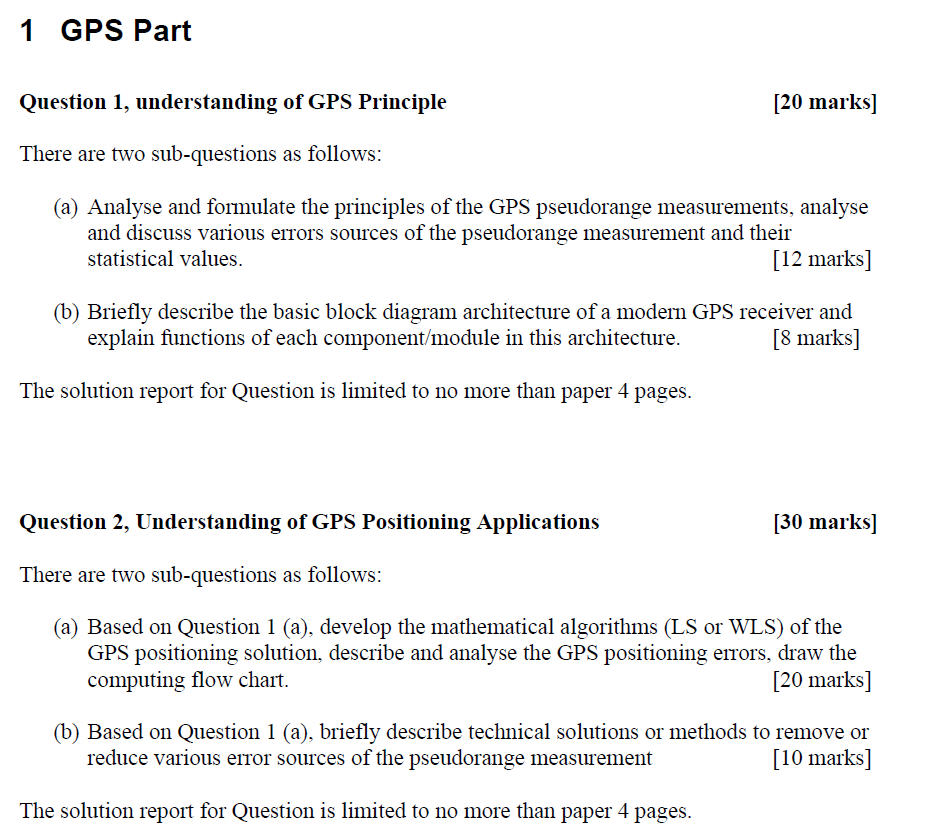 1 Gps Part Question 1 Understanding Of Gps Principle 20 Marks There Are Two Sub Questions As Follows A Analyse And 1