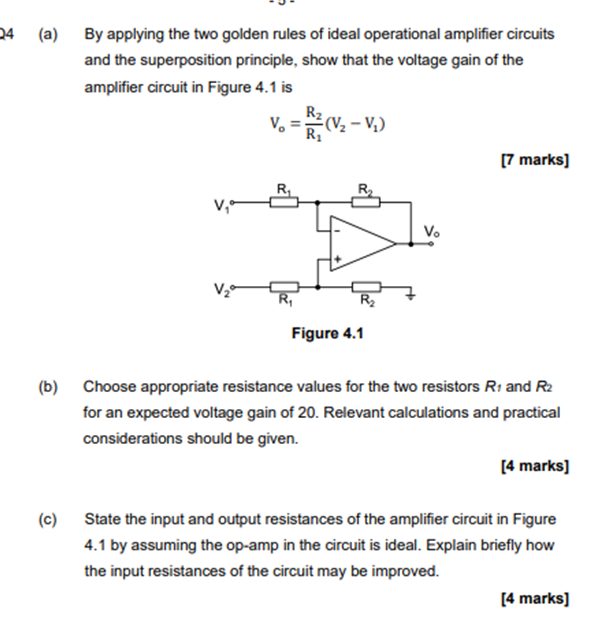 24 A By Applying The Two Golden Rules Of Ideal Operational Amplifier Circuits And The Superposition Principle Show Th 1