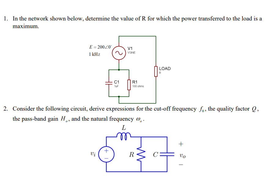 1 In The Network Shown Below Determine The Value Of R For Which The Power Transferred To The Load Is A Maximum E 20 1