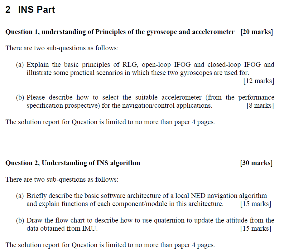 2 Ins Part Question 1 Understanding Of Principles Of The Gyroscope And Accelerometer 20 Marks There Are Two Sub Quest 1