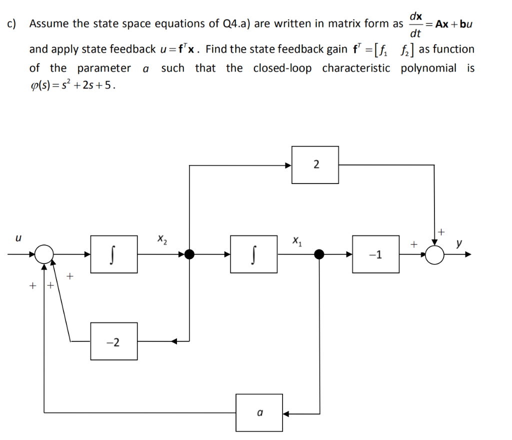Dx Assume The State Space Equations Of Q4 A Are Written In Matrix Form As Ax Bu Dt And Apply State Feedback U F X 1