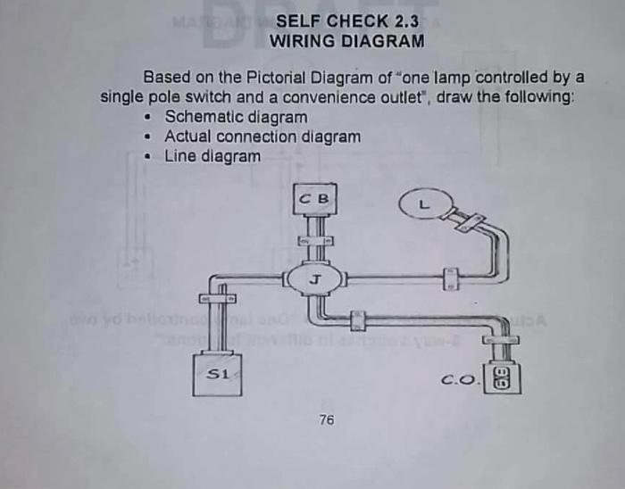 Self Check 2 3 Wiring Diagram Based On The Pictorial Diagram Of One Lamp Controlled By A Single Pole Switch And A Conve 2