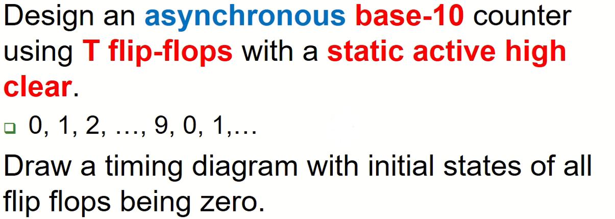 Design An Asynchronous Base 10 Counter Using T Flip Flops With A Static Active High Clear 0 1 2 9 0 1 D 1