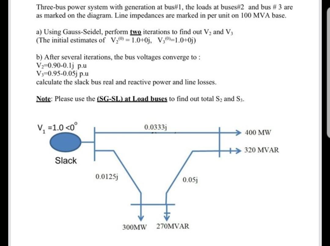 Three Bus Power System With Generation At Bus 1 The Loads At Buses 2 And Bus 3 Are As Marked On The Diagram Line Im 1