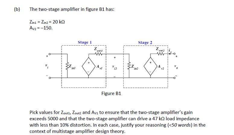 B The Two Stage Amplifier In Figure B1 Has Zin1 Zin2 20 K Av2 150 Stage I Out 2 Www V2 Figure B1 Pick Values 1