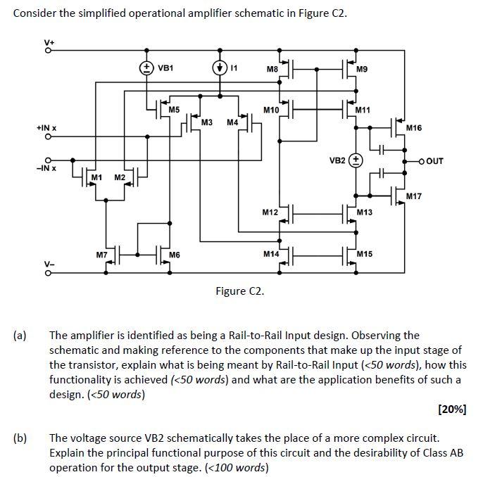 Consider The Simplified Operational Amplifier Schematic In Figure C2 O Vb1 11 M8 M9 M10 M11 M3 M4 In X O In X M5 Vb2 1