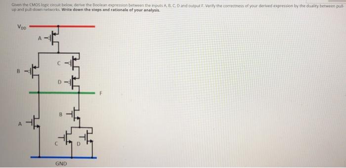 Given The Cmos Logic Circuit Below Derive The Boolean Expression Between The Inputs A B C D And Output F Verify The 1