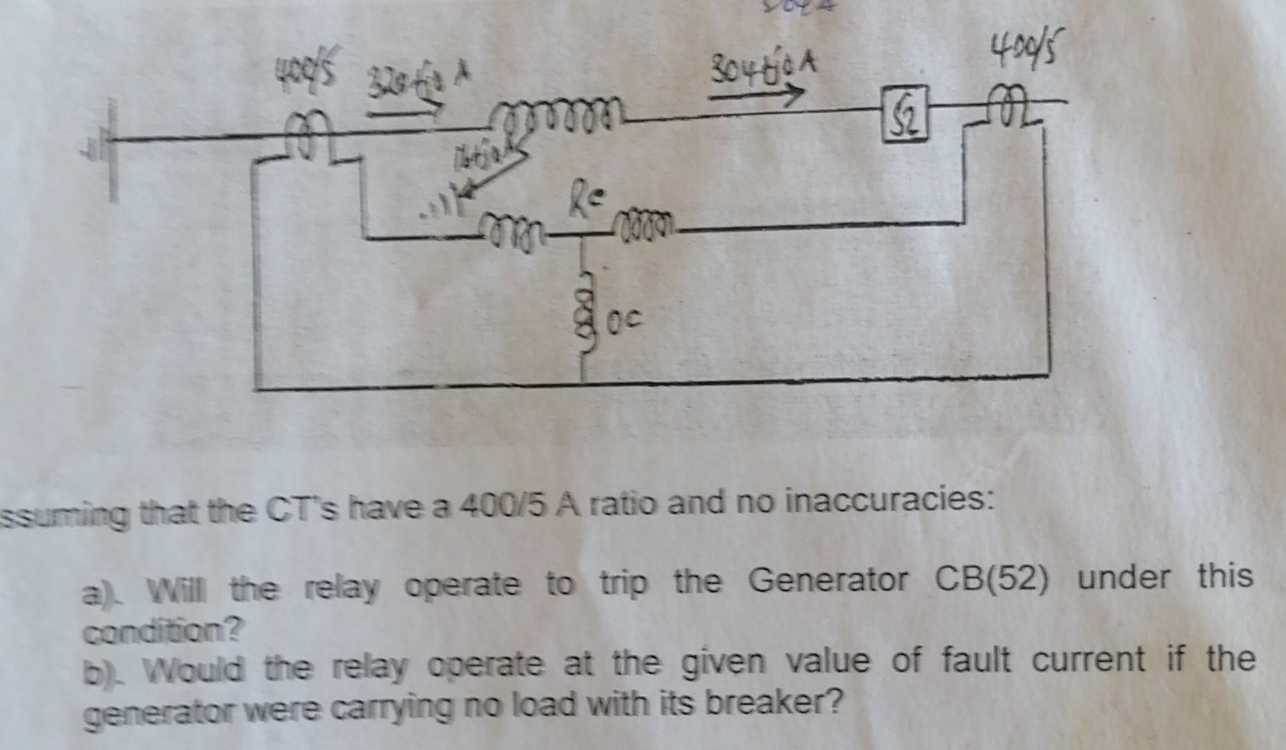 404 5 5 M2 M Moon Re 800 Suming That The Ct S Have A 400 5 A Ratio And No Inaccuracies A Will The Relay Operate To 1