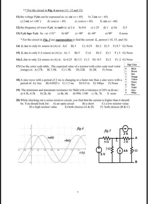 For The Circuit In Fig 4 Answer 11 12 And 13 11 The Voltage Vift Can Be Expressed As A Sin Wr 45 C 2 Sin Wr 1