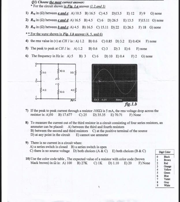 Q1 Choose The Most Correct Answer For The Circuit Shown In Fig 1 A Answer 1 2 And 3 D 13 5 E 12 F 9 1 Reg In 1
