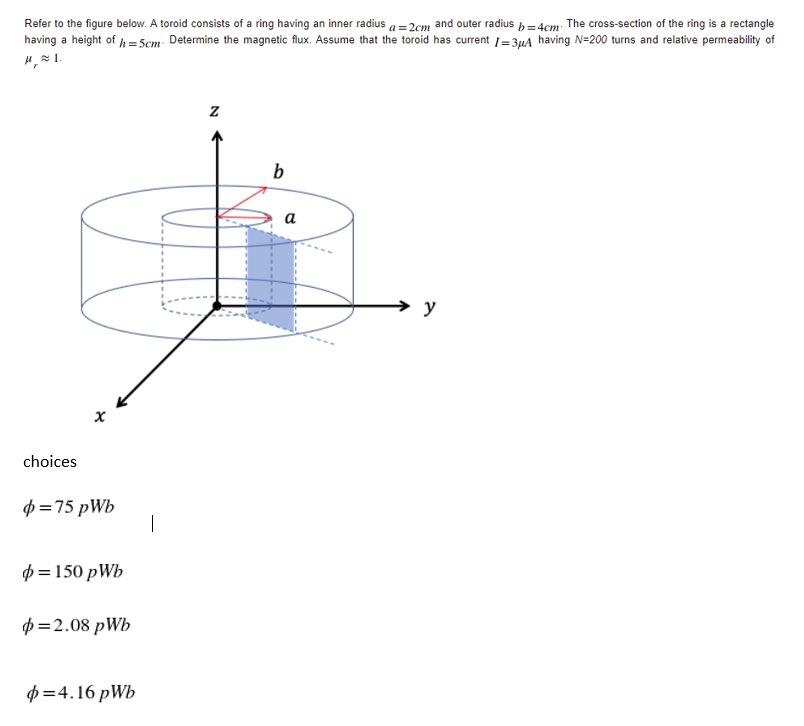 Refer To The Figure Below A Toroid Consists Of A Ring Having An Inner Radius A 2cm And Outer Radius B 4cm The Cross Se 1