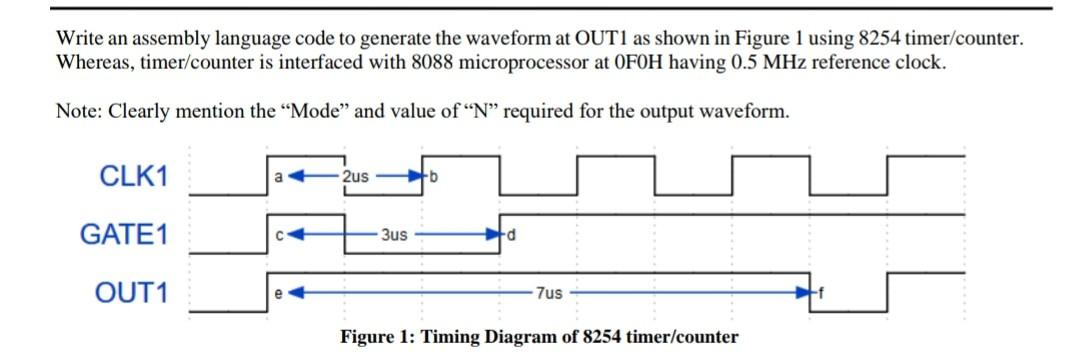 Write An Assembly Language Code To Generate The Waveform At Out1 As Shown In Figure 1 Using 8254 Timer Counter Whereas 1