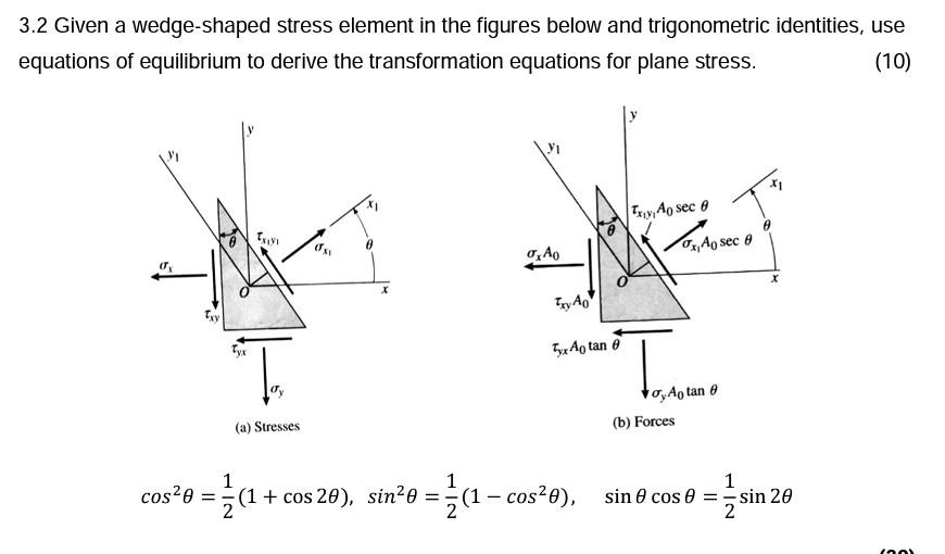 3 2 Given A Wedge Shaped Stress Element In The Figures Below And Trigonometric Identities Use Equations Of Equilibrium 1
