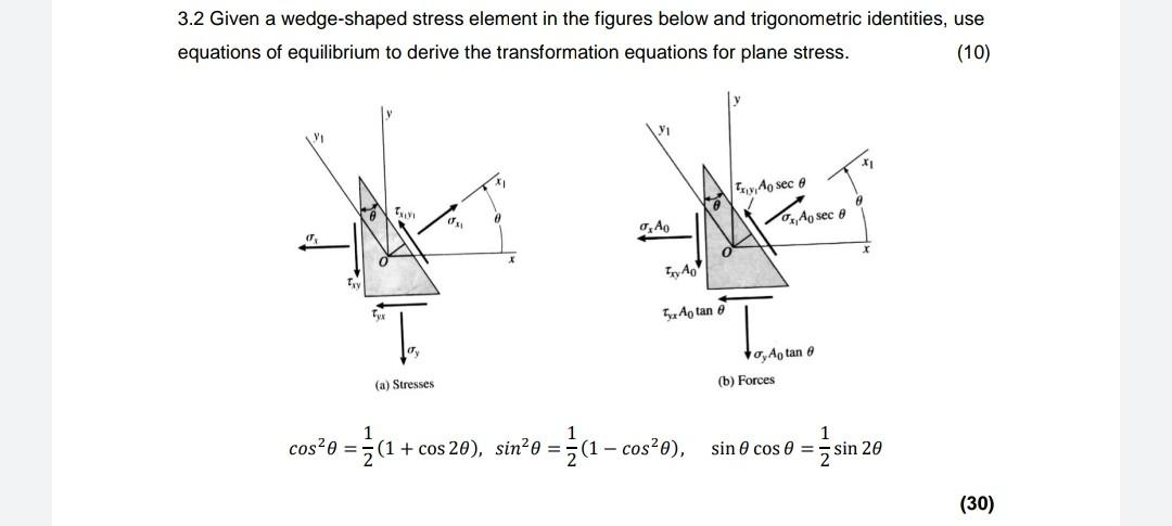 3 2 Given A Wedge Shaped Stress Element In The Figures Below And Trigonometric Identities Use Equations Of Equilibrium 1