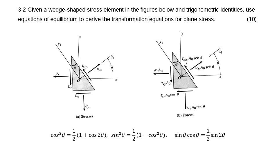 3 2 Given A Wedge Shaped Stress Element In The Figures Below And Trigonometric Identities Use Equations Of Equilibrium 1