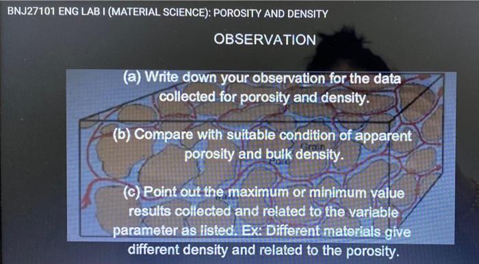 Bnj27101 Eng Lab I Material Science Porosity And Density Observation A Write Down Your Observation For The Data Col 1