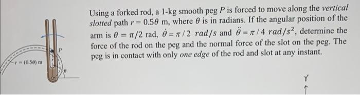 R 0 50 M Using A Forked Rod A 1 Kg Smooth Peg P Is Forced To Move Along The Vertical Slotted Path R 0 50 M Where 0 I 1
