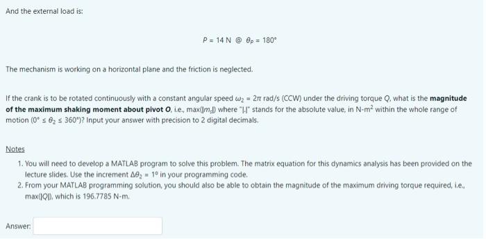 Op Op The Point Where The Load Force Pis Applied This Is A Matlab Programming Question The Figure Above Shows The Slid 2