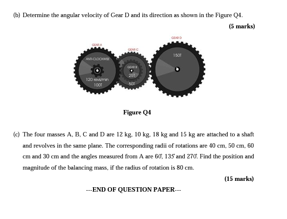 B Determine The Angular Velocity Of Gear D And Its Direction As Shown In The Figure Q4 5 Marks Cear D Glar A Gear C 1