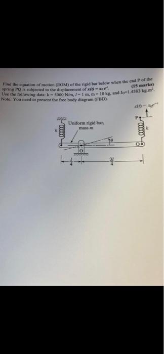 Find The Equation Of Motion Eom Of The Rigid Bar Below When The End Of The 15 Marks Spring Pq Is Subjected To The Di 1