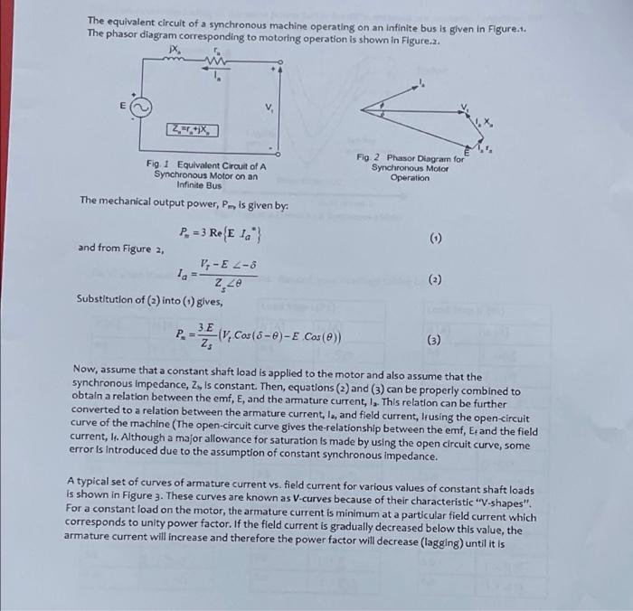 The Equivalent Circuit Of A Synchronous Machine Operating On An Infinite Bus Is Given In Figure The Phasor Diagram Cor 1