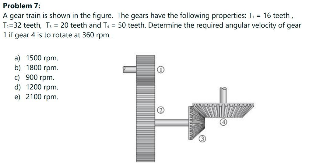 Problem 7 A Gear Train Is Shown In The Figure The Gears Have The Following Properties T 16 Teeth T 32 Teeth T3 1