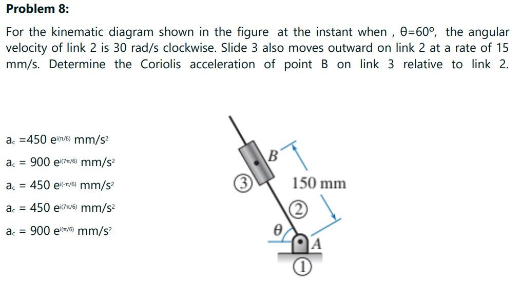 Problem 8 For The Kinematic Diagram Shown In The Figure At The Instant When 0 60 The Angular Velocity Of Link 2 Is 3 1