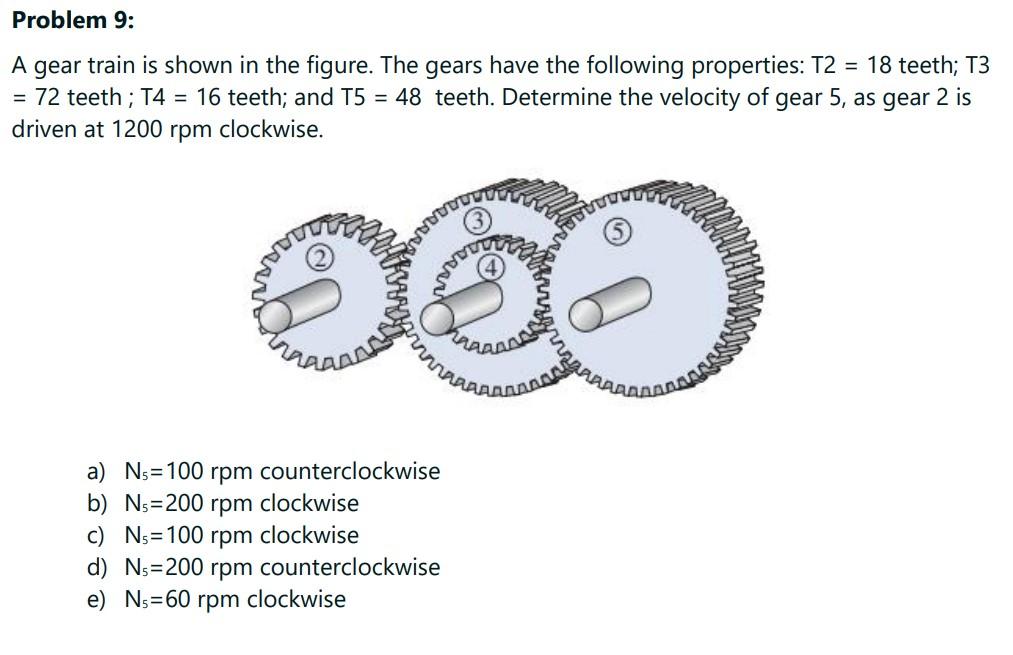 Problem 9 A Gear Train Is Shown In The Figure The Gears Have The Following Properties T2 18 Teeth T3 72 Teeth 1