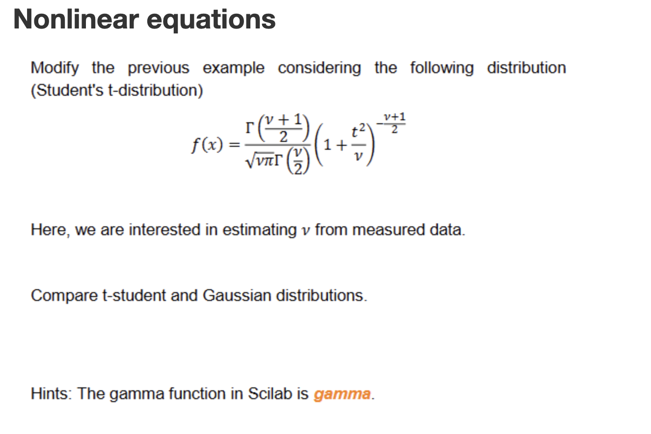 Nonlinear Equations Modify The Previous Example Considering The Following Distribution Student S T Distribution V 1 F 1