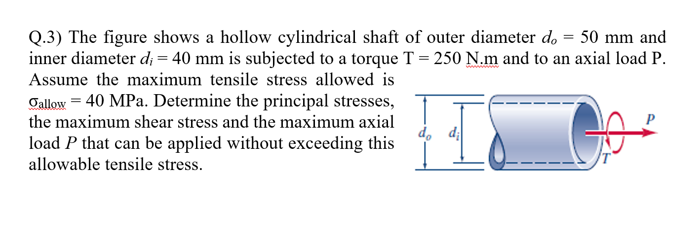 Q 3 The Figure Shows A Hollow Cylindrical Shaft Of Outer Diameter Do 50 Mm And Inner Diameter Di 40 Mm Is Subjected 1