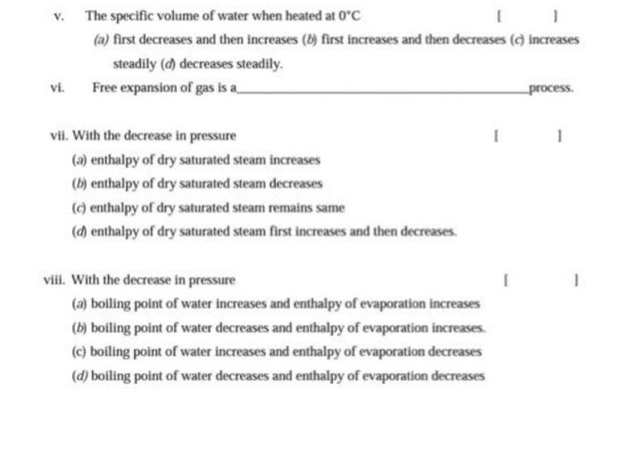 V The Specific Volume Of Water When Heated At 0 C A First Decreases And Then Increases B First Increases And Then D 1
