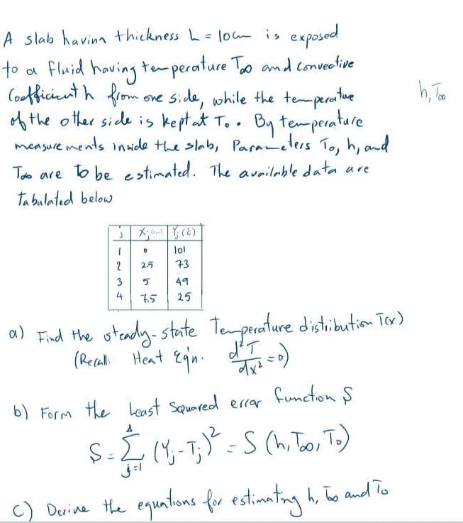A Slab Having Thickness H Low Is Exposed To A Fluid Having Temperature Too And Convective Coefficient H From One Side 1