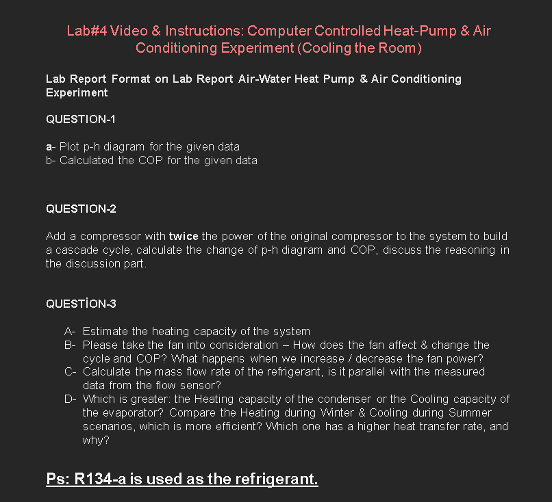 Lab 4 Video Instructions Computer Controlled Heat Pump Air Conditioning Experiment Cooling The Room Lab Report Fo 1