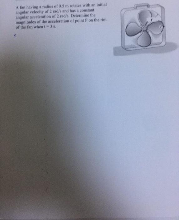 A Fan Having A Radius Of 0 5 M Rotates With An Initial Angular Velocity Of 2 Rad S And Has A Constant Angular Accelerati 1