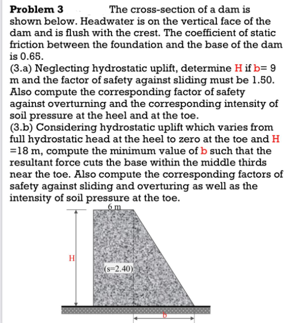 Problem 3 The Cross Section Of A Dam Is Shown Below Headwater Is On The Vertical Face Of The Dam And Is Flush With The 1