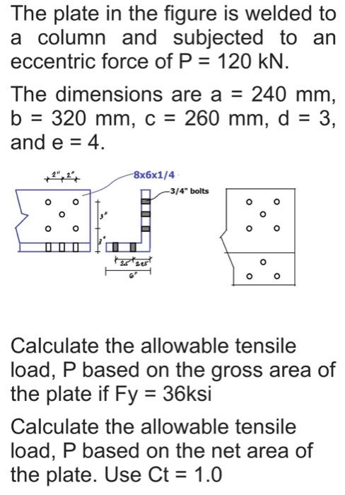 The Plate In The Figure Is Welded To A Column And Subjected To An Eccentric Force Of P 120 Kn The Dimensions Are A 1