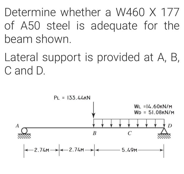 Determine Whether A W460 X 177 Of A50 Steel Is Adequate For The Beam Shown Lateral Support Is Provided At A B C And D 1