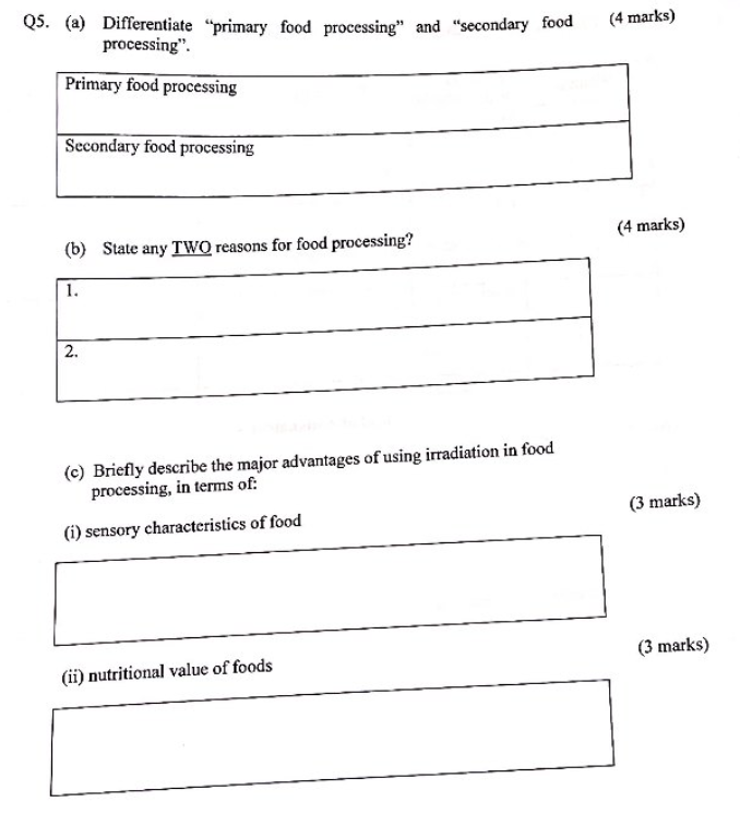 4 Marks Q5 A Differentiate Primary Food Processing And Secondary Food Processing Primary Food Processing Secon 1