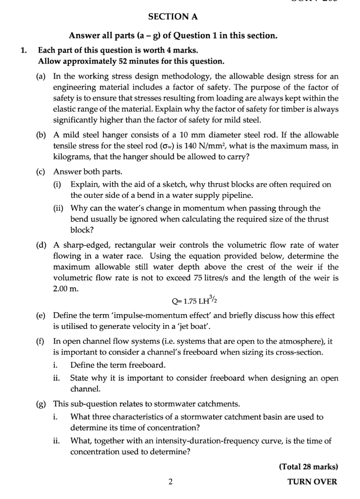 1 Section A Answer All Parts A G Of Question 1 In This Section Each Part Of This Question Is Worth 4 Marks Allow 1