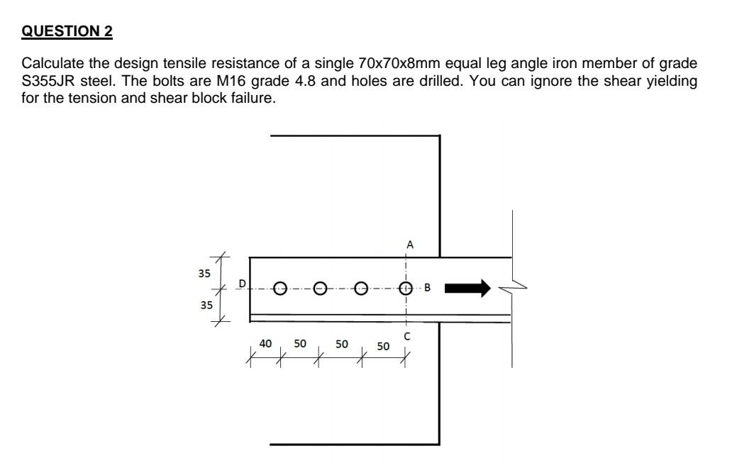 Question 2 Calculate The Design Tensile Resistance Of A Single 70x70x8mm Equal Leg Angle Iron Member Of Grade S355jr Ste 1
