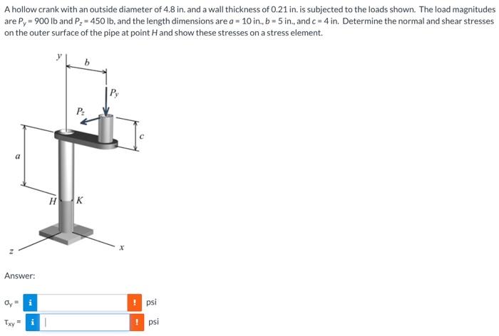A Hollow Crank With An Outside Diameter Of 4 8 In And A Wall Thickness Of 0 21 In Is Subjected To The Loads Shown The 1