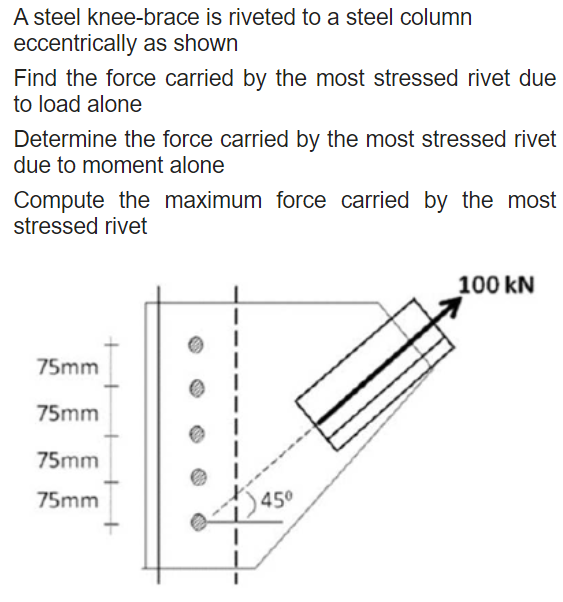 A Steel Knee Brace Is Riveted To A Steel Column Eccentrically As Shown Find The Force Carried By The Most Stressed Rivet 1