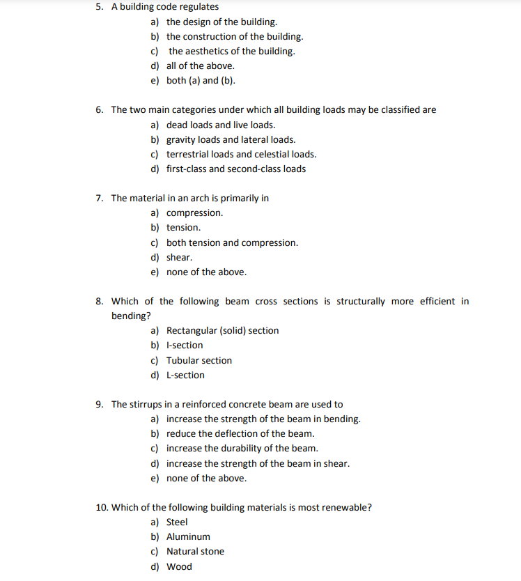 5 A Building Code Regulates A The Design Of The Building B The Construction Of The Building C The Aesthetics Of Th 1