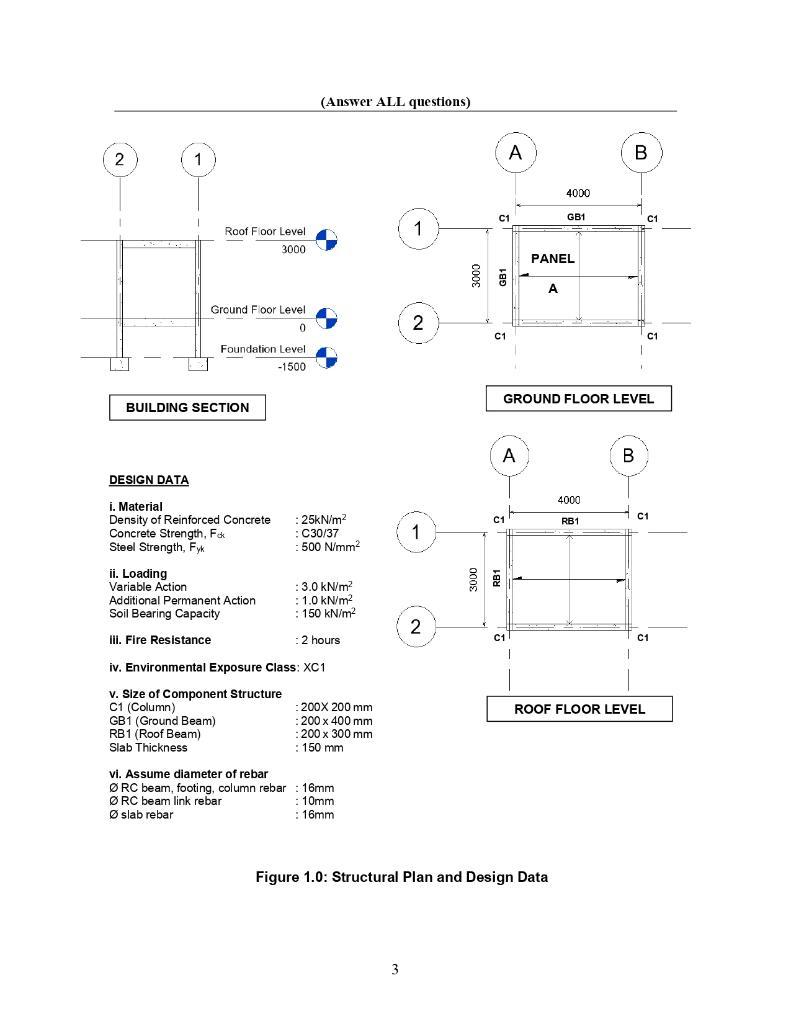 2 1 Roof Floor Level 3000 Ground Floor Level 0 Foundation Level 1500 Answer All Questions 1 2 Building Section Design 1