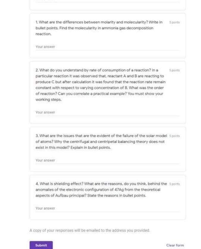 1 What Are The Differences Between Molarity And Molecularity Write In Spante Bullet Points Find The Molecularity In A 1