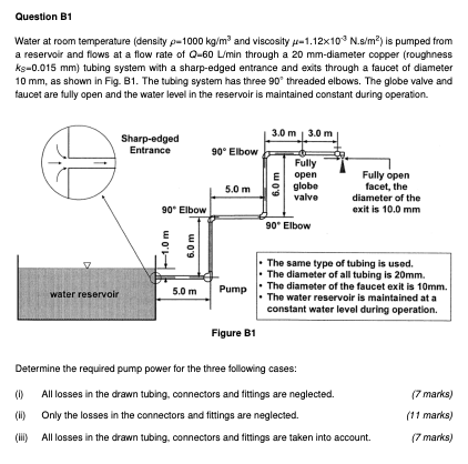 Question B1 Water At Room Temperature Density P 1000 Kg M And Viscosity 1 12x10 N S M Is Pumped From A Reservoir An 1