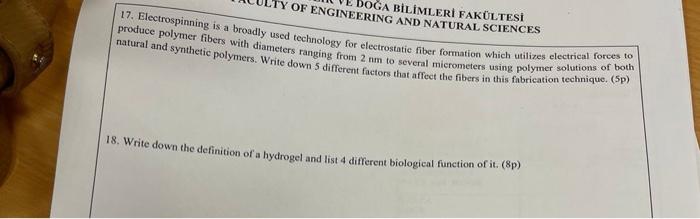 Ty Of Engineering And Natural Sciences Boga Bilimleri Fakultesi 17 Electrospinning Is A Broadly Used Technology For Ele 1