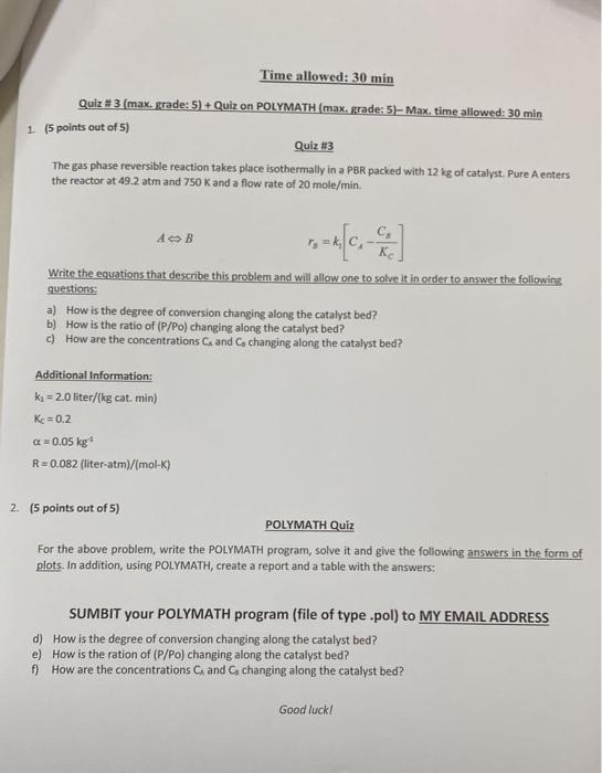 Time Allowed 30 Min Quiz 3 Max Grade 5 Quiz On Polymath Max Grade 5 Max Time Allowed 30 Min 1 5 Points 1