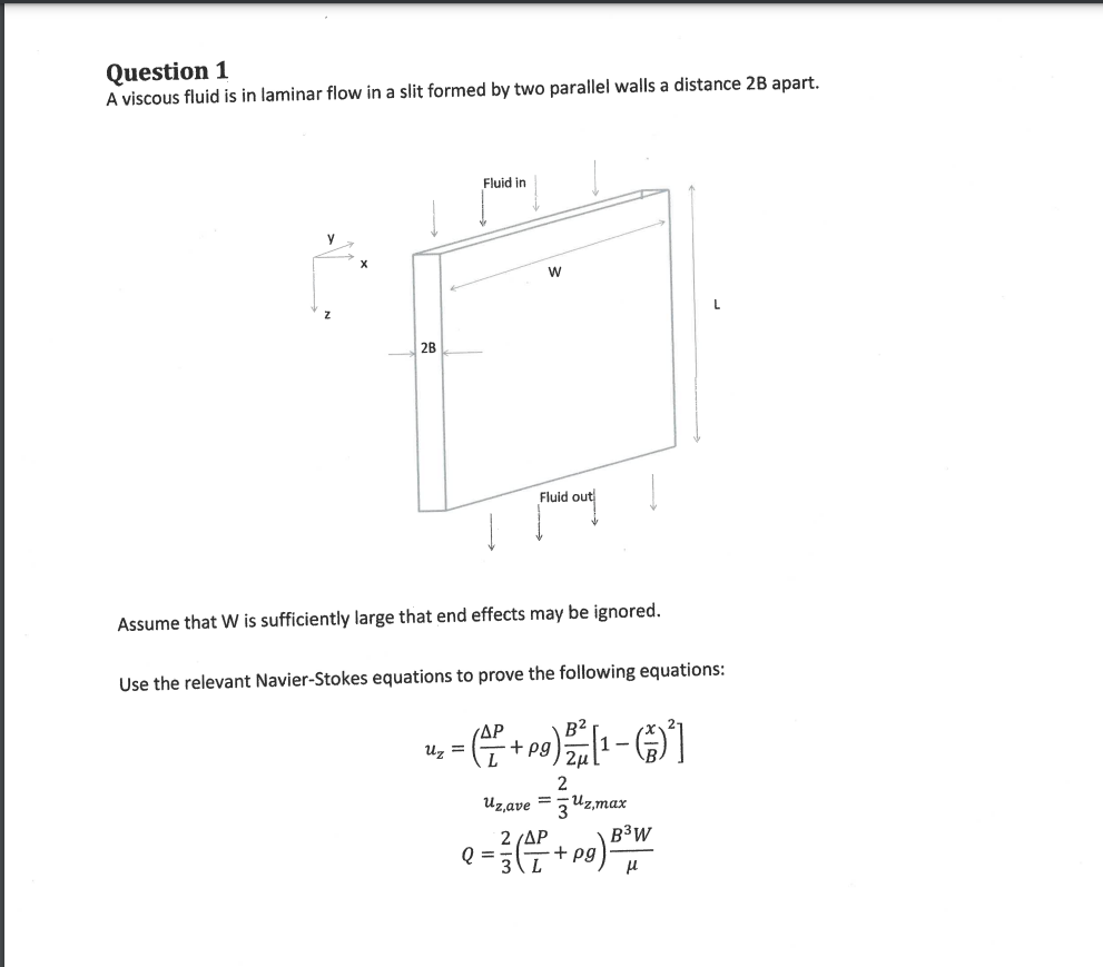 Question 1 A Viscous Fluid Is In Laminar Flow In A Slit Formed By Two Parallel Walls A Distance 2b Apart Fluid In W 2b 1